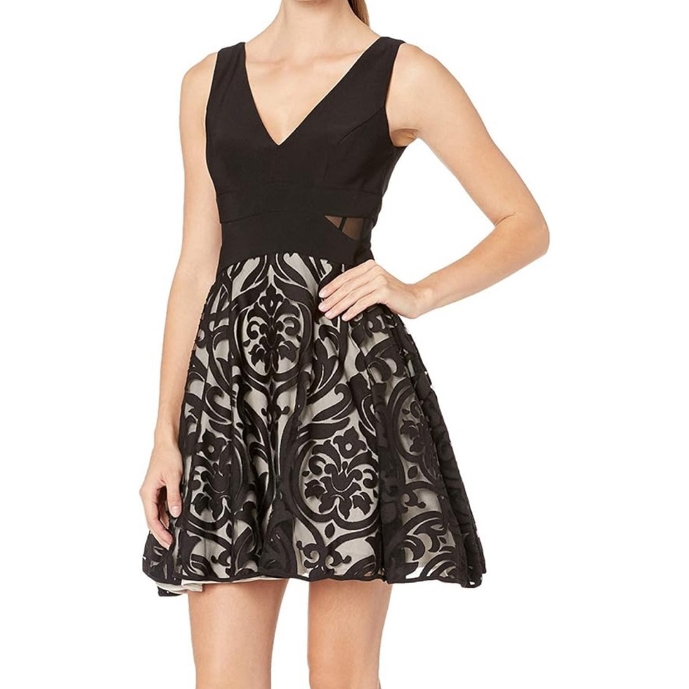 Xscape Women's Short Flocked Party Skirt with Ity Top